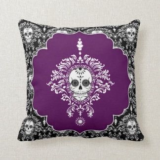 Coussin Damassé morte - carreau chic de crânes de sucre