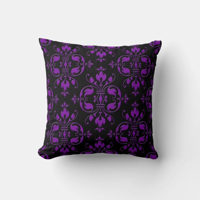 Coussin Damassé noir et violet fantaisie (Recto)