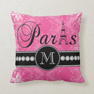 Coussin Damassé Paris Monogrammmed de roses indien
