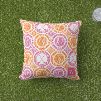 Coussin Damassé Prépa Golf - Balles & Clubs - Orange & Ros