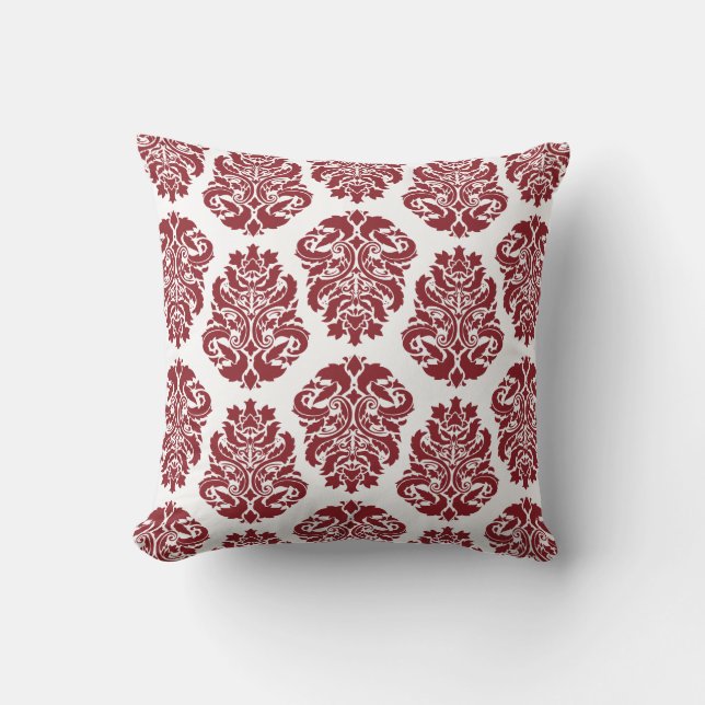Coussin Damassé rouge chic (Recto)