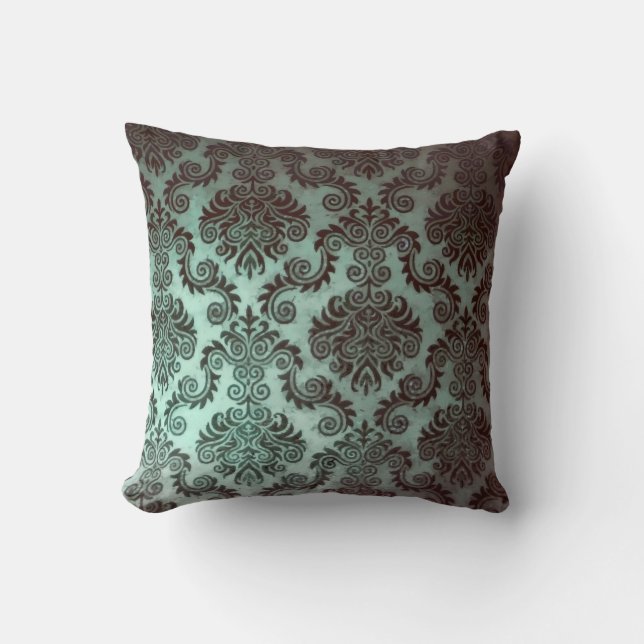 Coussin Damassé turquoise grunge (Recto)