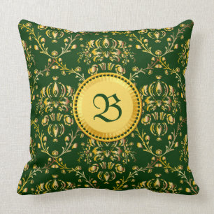 Coussin Damassé vert-foncé d'or médiéval magnifique de
