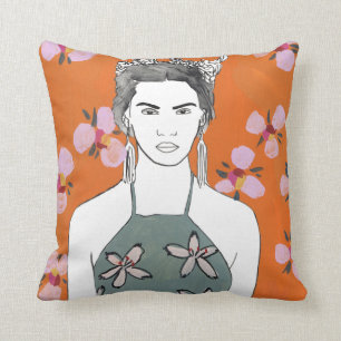 Coussin Dame aux fleurs roses - Orange