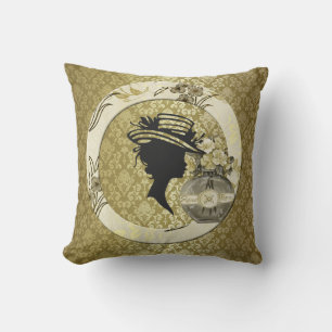 Coussin Dame avec Casquette Vintage Cadre & Fleurs Or Dama