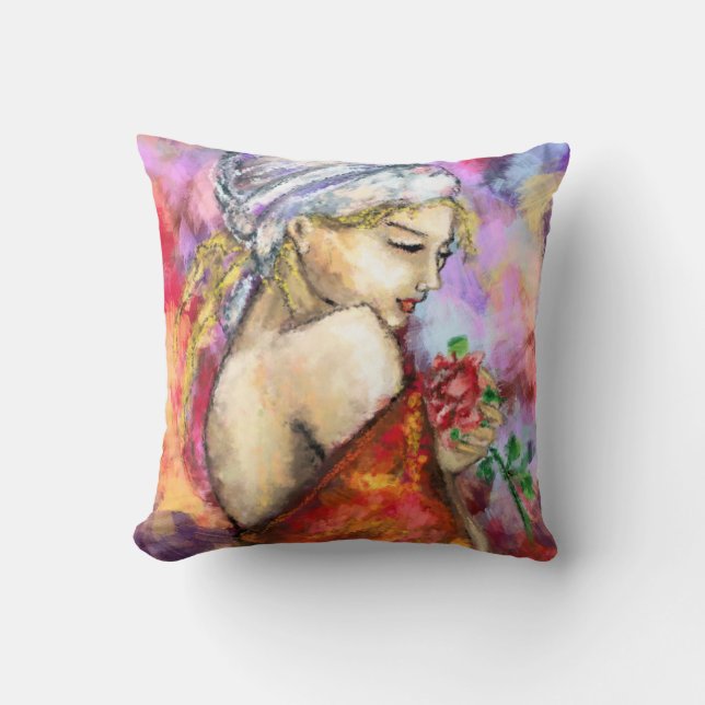 Coussin Dame avec Rose Jeu d'oreiller moderne Peinture fem (Recto)