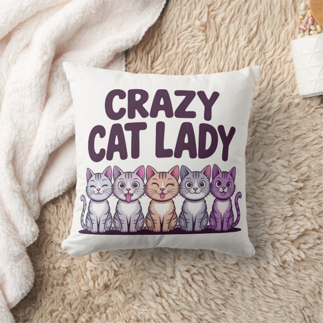 Coussin Dame Chat Fou Drôle Mignon Chat Violet Dessin Anim (Couverture)