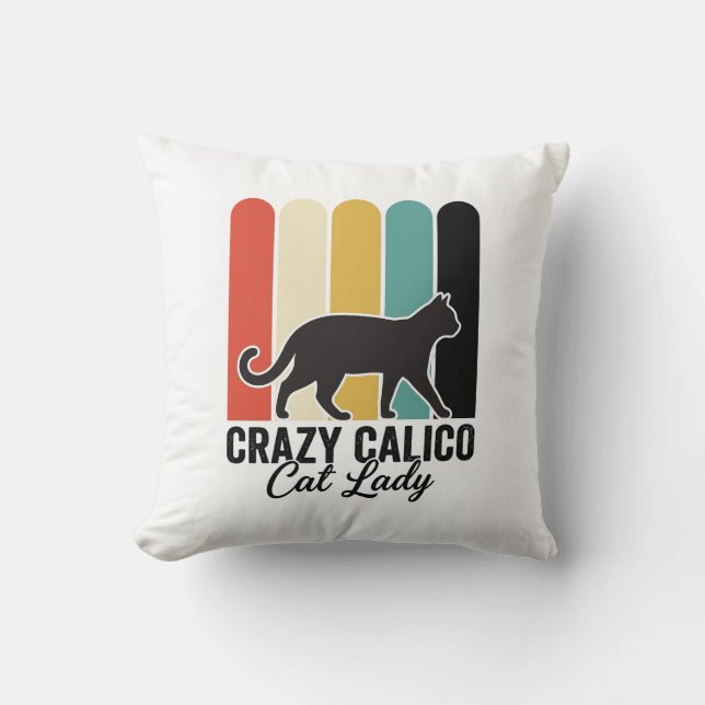 Coussin Dame Chèvre Calico Folle Design de Chat Rétro Vint (Recto)