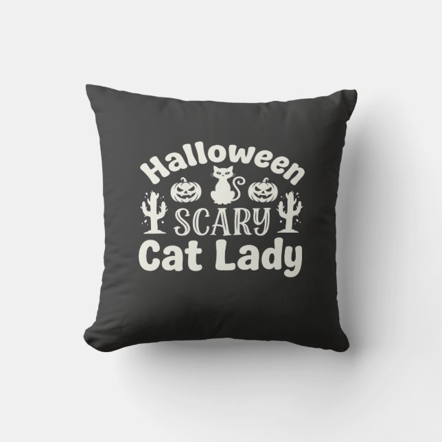 Coussin Dame de chat effrayante Halloween_1 (Recto)