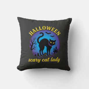Coussin Dame de chat effrayante Halloween Chat noir