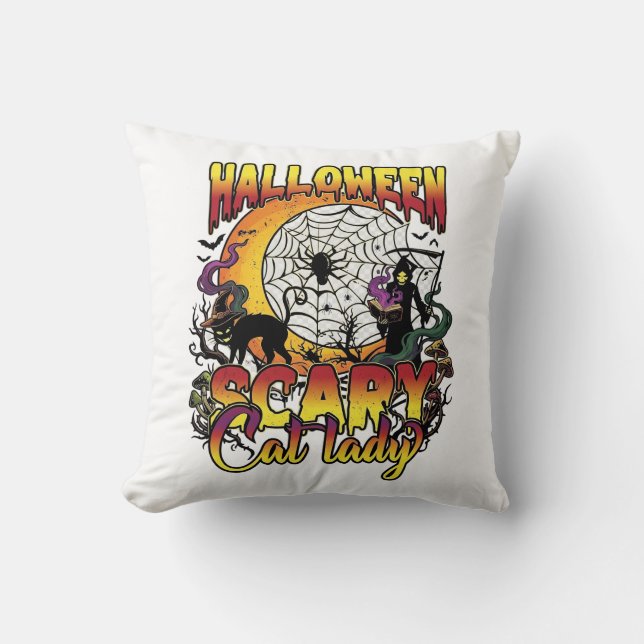 Coussin Dame de chat effrayante Halloween Faucheuse Lune M (Recto)