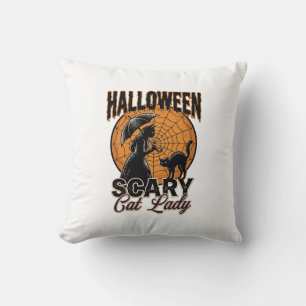 Coussin Dame de chat effrayante Halloween Sorcière Web Vin
