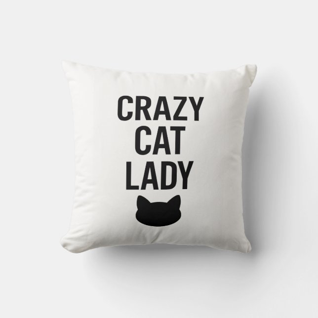 Coussin Dame de chat fou - Drôle cadeau Amoureux des chats (Recto)