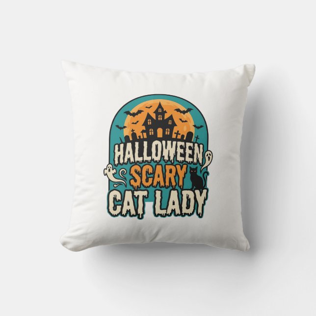 Coussin Dame de chat Halloween Épouvantable Maison hantée  (Recto)