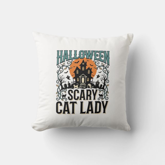 Coussin Dame de chat Halloween Maison hantée effrayante Vi (Recto)