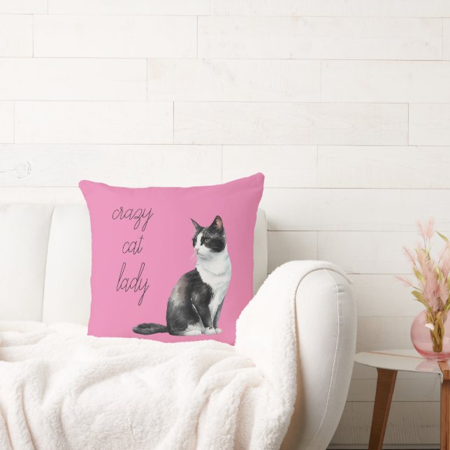 Coussin Dame de chat noir et blanc Crazy (Canapé)