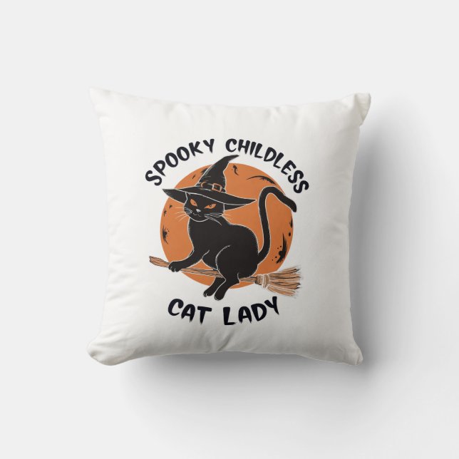 Coussin Dame de chat sans enfants Halloween Sorcière effra (Recto)