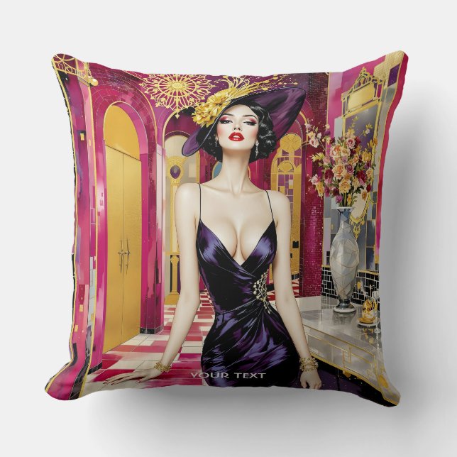 Coussin Dame Fantastique Mignonne Art Déco (Recto)