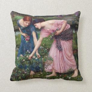 Coussin Dames à cueillir des Roses, John William Waterhous