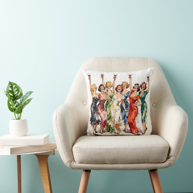 Coussin Dames de soirée rétro au vin rouge (Chaise)