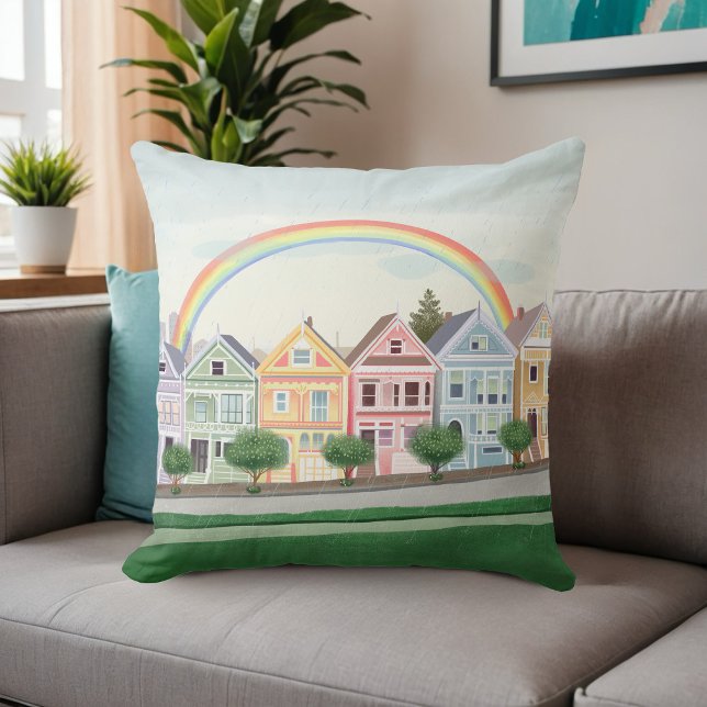 Coussin Dames peintes de San Francisco Pastel (Créateur téléchargé)