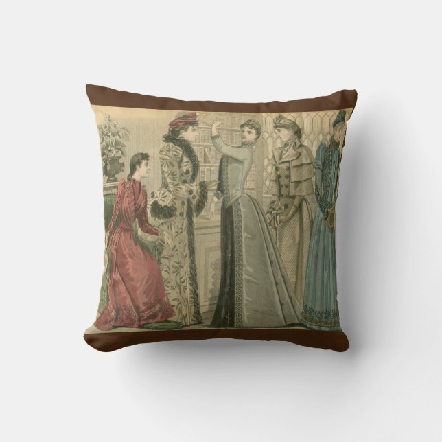 Coussin Dames victoriennes dans la bibliothèque (Recto)