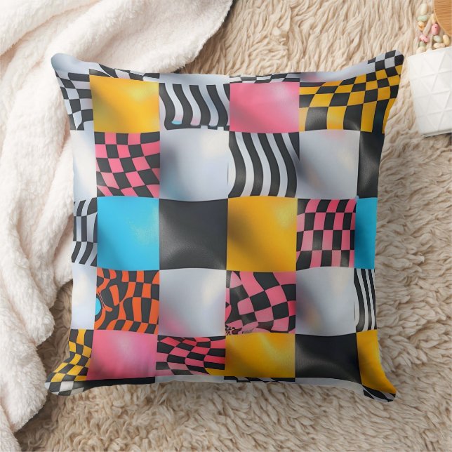 Coussin Damier 3D vibrant – Pop rétro ludique (Couverture)