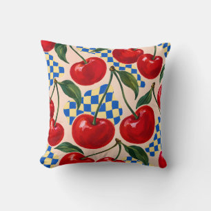 Coussin Damier cobalt rouge cerise