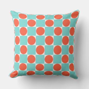 Coussin Damier Corail et Aqua Cercle