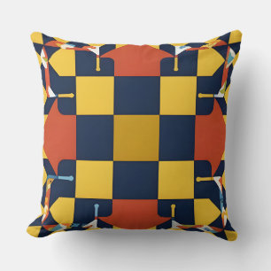 Coussin Damier géométrique moderne classique Navy Or