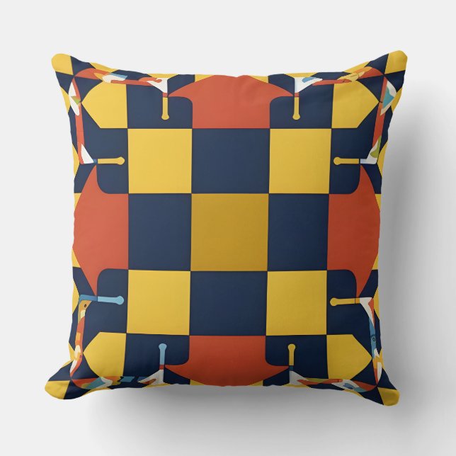 Coussin Damier géométrique moderne classique Navy Or  (Recto)