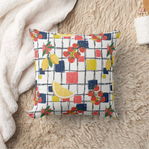 Coussin Damier Méditerranéen de Citrons et Tomates