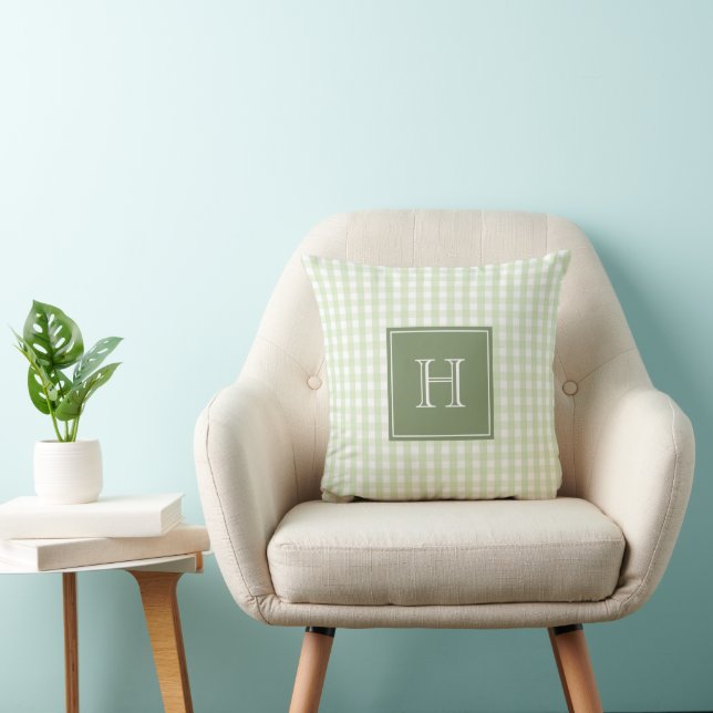 Coussin Damier Vichy Monogramme Vert Vérifié Pastel Buffal (Chaise)