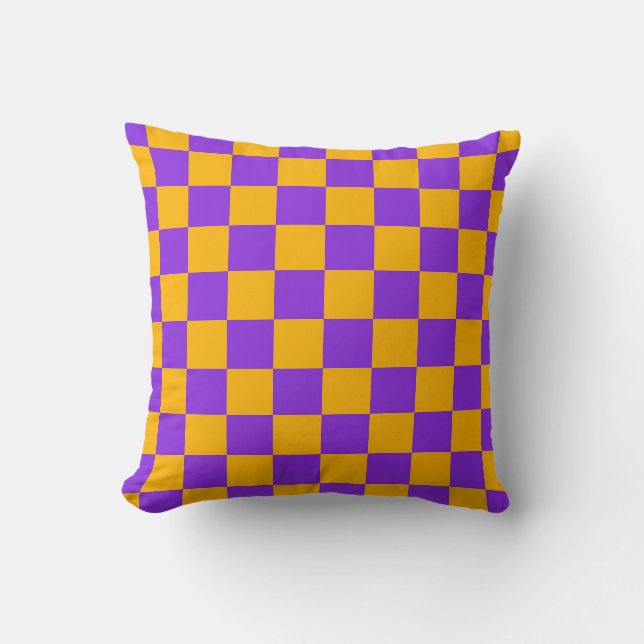 Coussin Damier Violet Électrique et Ambre Doré (Recto)