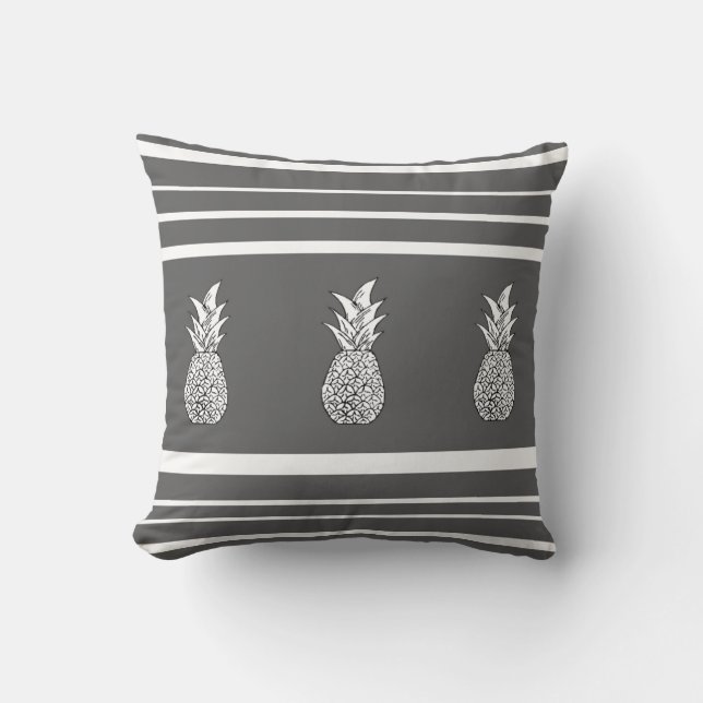 Coussin d'ananas et de rayures de gamme de gris (Recto)