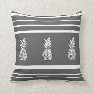 Coussin d'ananas et de rayures de gamme de gris