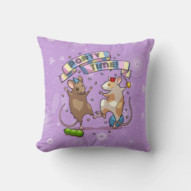 Coussin Dancing Mice Fête Horaire Bannière Confetti & Ball (Recto)