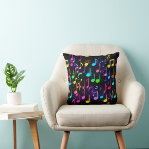Coussin Dancing Neon Music Notes sur Black