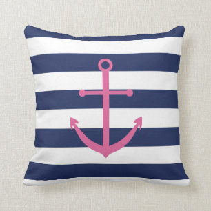 Coussin d'Ancre de bleu marine et de rose