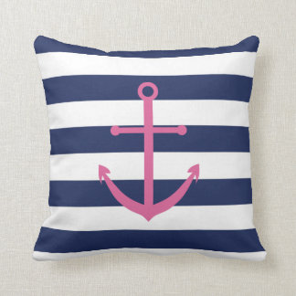 Coussin d'Ancre de bleu marine et de rose