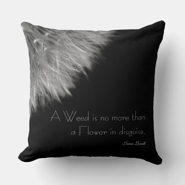 Coussin Dandelion en noir et blanc avec devis (Recto)