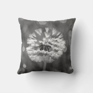 Coussin Dandelion Fluffeux Coton Fleur Noir et Blanc