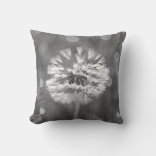 Coussin Dandelion Fluffeux Fleur Noir et Blanc