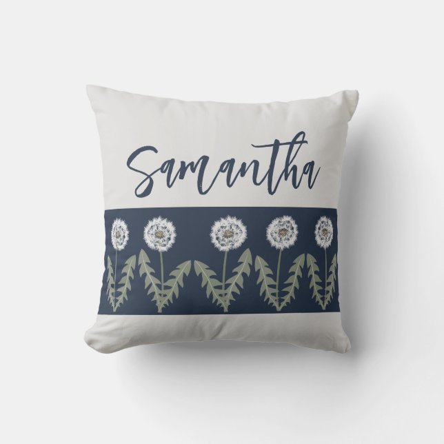 Coussin Dandelion Nom Sage Navy Bleu (Recto)