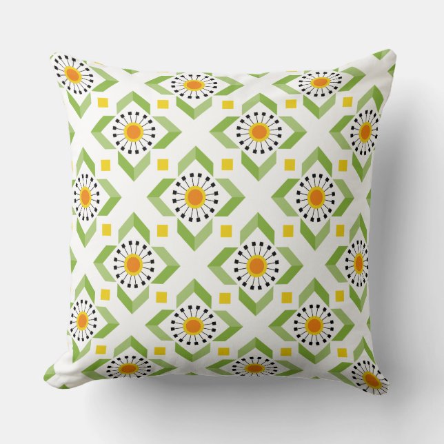 Coussin Dandelion orange vert moderne et Motif diamant (Recto)