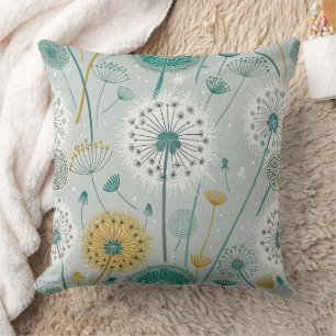 Coussin Dandelion Whimsical - Jaune, Blanc & Turquoise