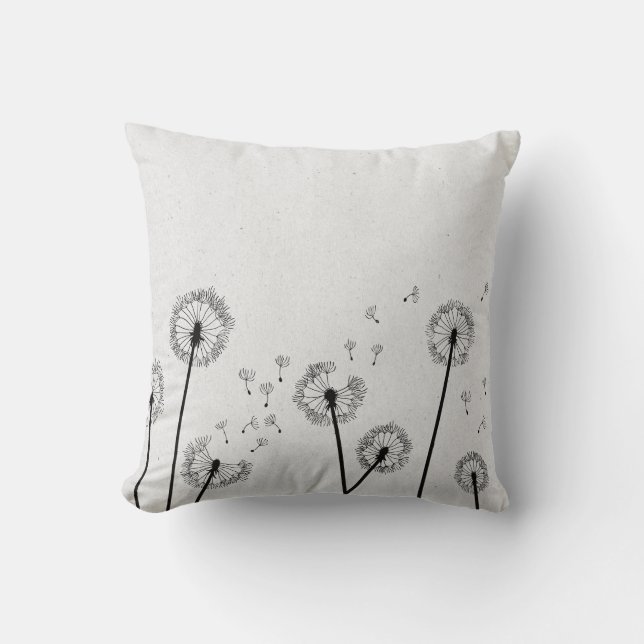 Coussin Dandelions Flowers Pappus Spores Grey (Recto)