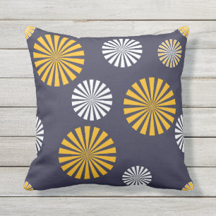 Coussin Dandelions stylisés, bleu marine, jaune, blanc