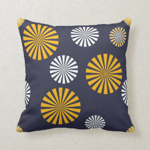 Coussin Dandelions stylisés, bleu marine, jaune, blanc