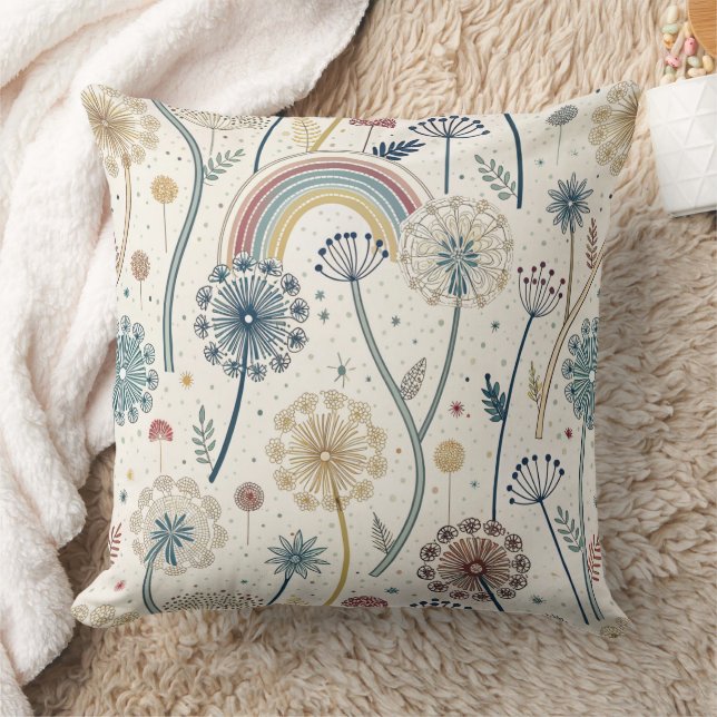 Coussin Dandelions Whimsical Rainbow et Botanical (2) (Couverture)